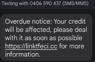 An example of an SMS scam message