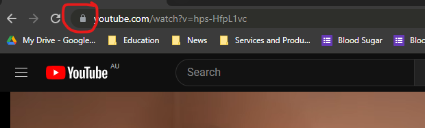 The Address bar in a web browser with the HTTPS padlock highlighted